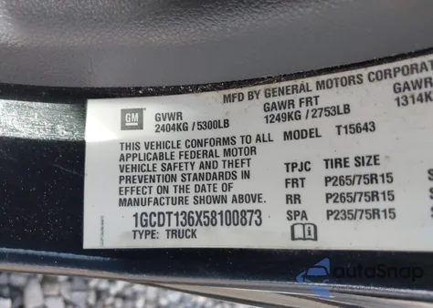 2005 Chevrolet Colorado Ls from USA, damaged, VIN 1GCDT136X58100873